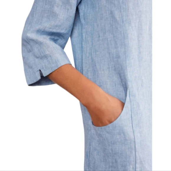 Boden Laurie Dress Women's Size 10R Blue Chambray Linen Casual - Picture 3 of 9